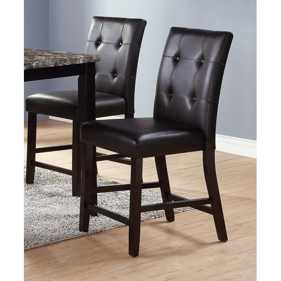 Counter Height Chairs Set of 2 Kitchen Dining Chairs Furniture Brown Faux Leather Tufted Modern Dining Room Birch MDF