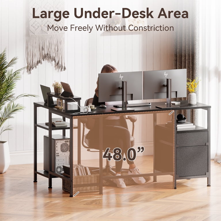 Satifur L-Shaped Desk with Power Outlets and File Drawer photo 6
