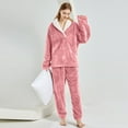 thumbnail image 2 of Hifoo Women Comfortable Flannel Pajamas Long Sleeve Plus Size Loose Fit Homewear Sets Home Fashionable Solid Color Sleepwear, 2 of 4