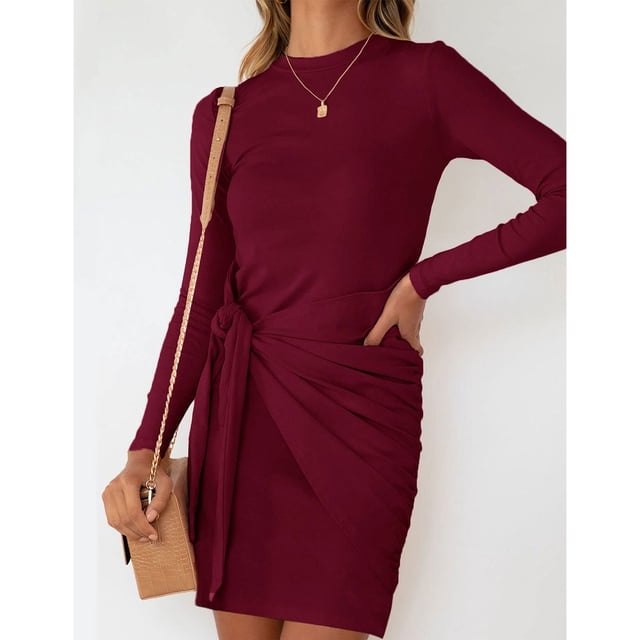 Vestido ajustado con cuello redondo, vestido de manga larga, vestido ajustado con cintura alta, vestido ajustado, materiales de la mejor calidad