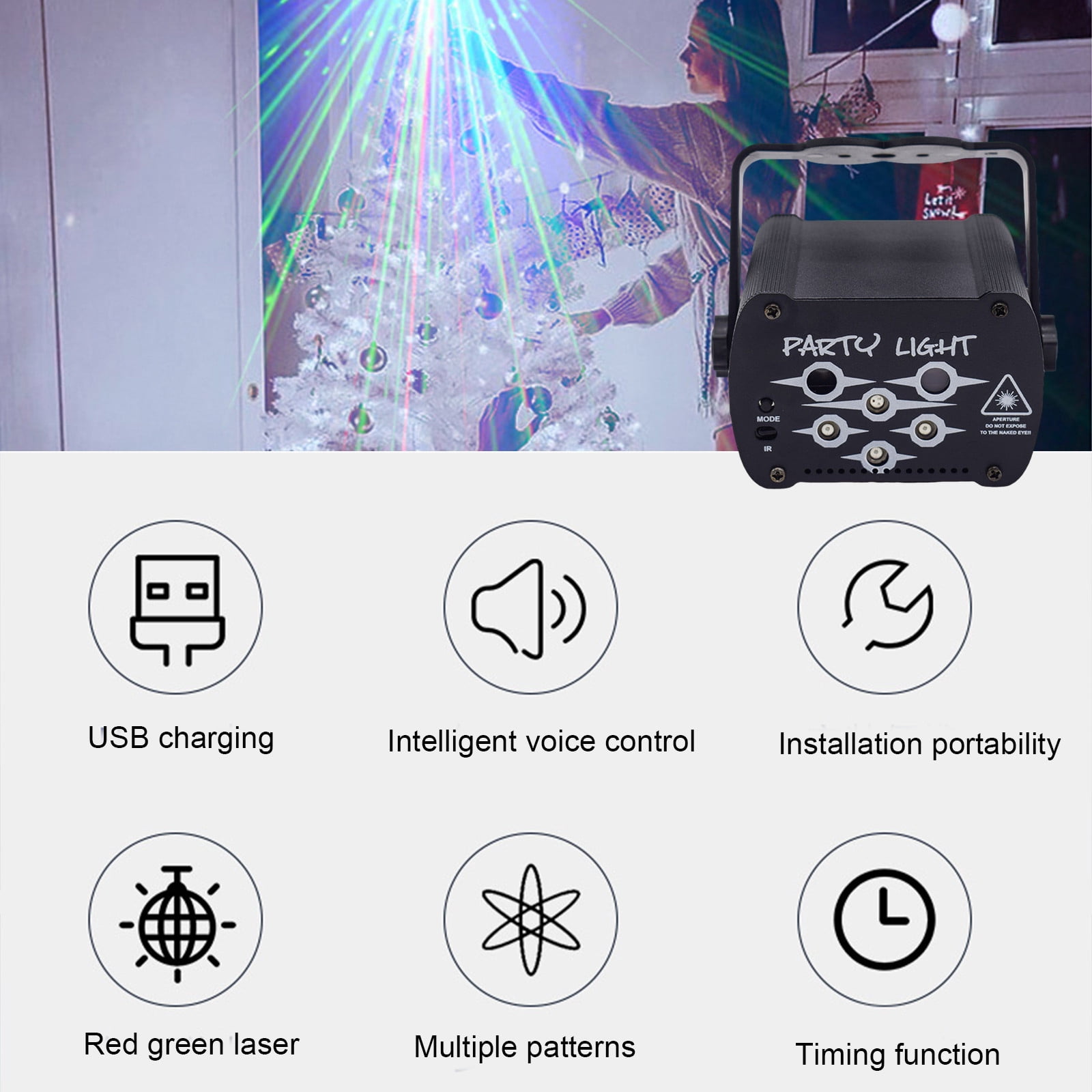 lulshou Party Projection Lamp Stage Light Multiple Projection Patterns Mini LED Color Projection Light Sound Control Remote Control RGB Full Color Portable Installation