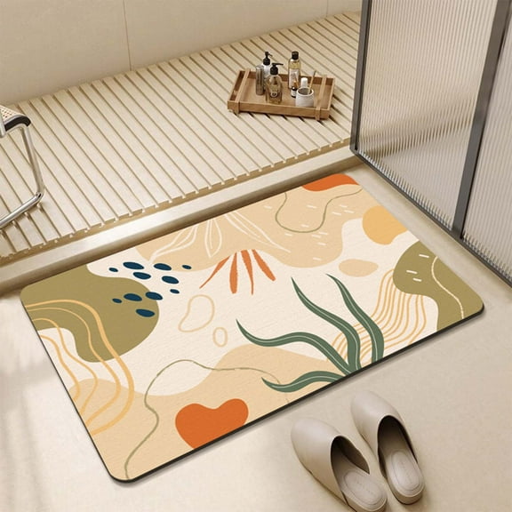 Summercome Bathroom Rugs, Cute Botanical Plant Printed Bath Mat, Non-Slip Modern Abstract Printed Bath Rug, Soft Machine Washable Boho Floor Mats, Aesthetic Design for Bathroom Tub Shower, 16"x23.62",