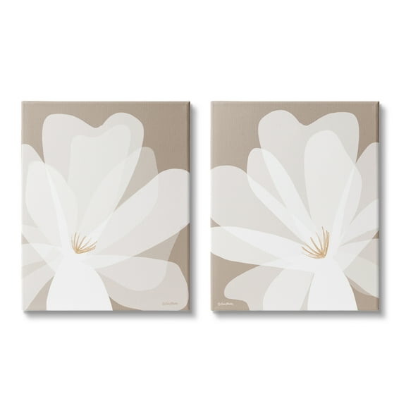 Stupell Industries White Boho Flowers Botanical & Floral Painting Gallery Wrapped Canvas Art Print Wall Art, 16 x 20, Set of 2