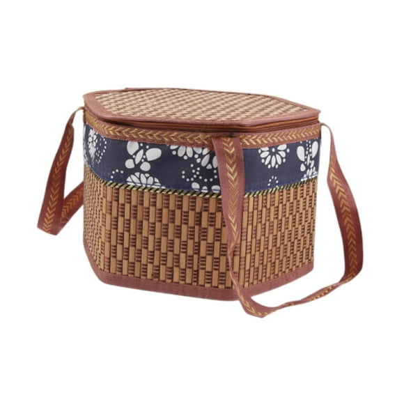Contenedor de almacenamiento de alimentos de canasta de bambú con canasta de alimentos con mangos dobles, canasta de picnic versátil, envoltura de reg Lateral24cm altura19 cm
