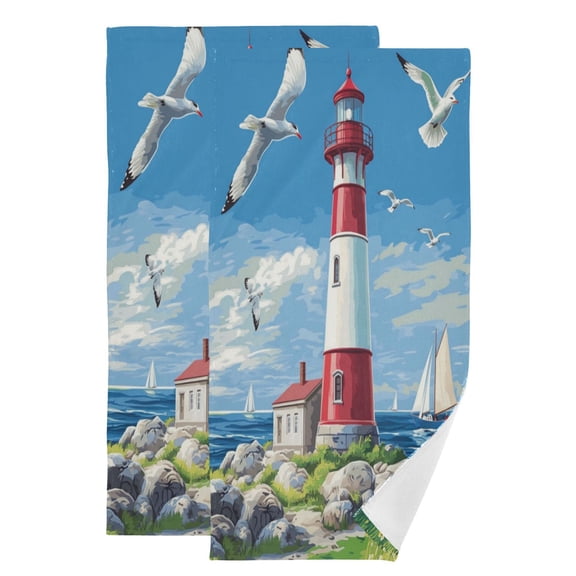 Qxltty Coastal Lighthouse Face Towel Set of 2 Polyester Cotton Soft Bath Towels for Bathroom Kitchen Hotel Spa 28.3x14.4in