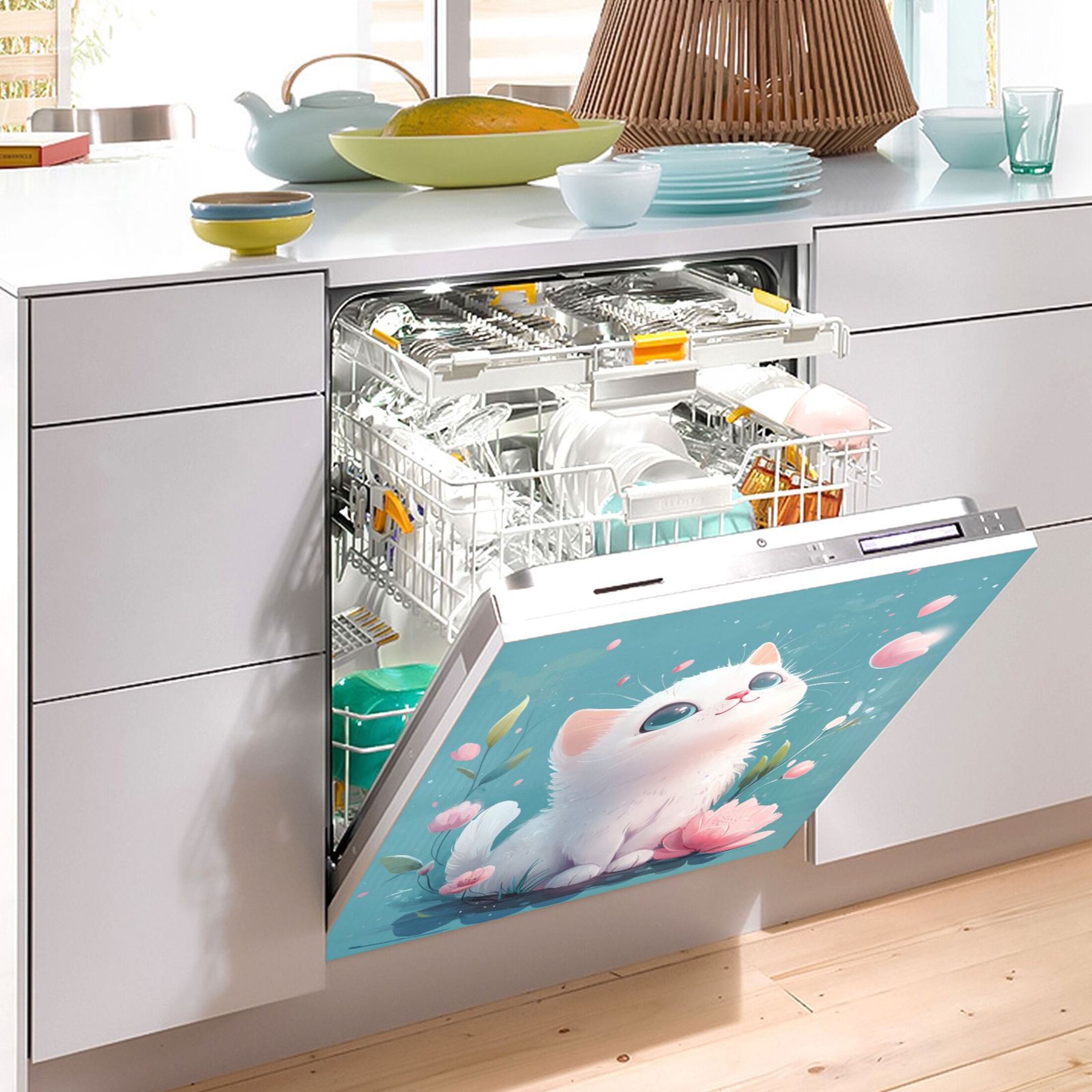 Dishwasher Magnetic Sticker 23x26 Inch Refrigerator Magnetic Sticker Washing Machine Magnetic Sticker Kitchen Panel Magnetic Sticker Home Decor Super Cute Big Eyed Cat
