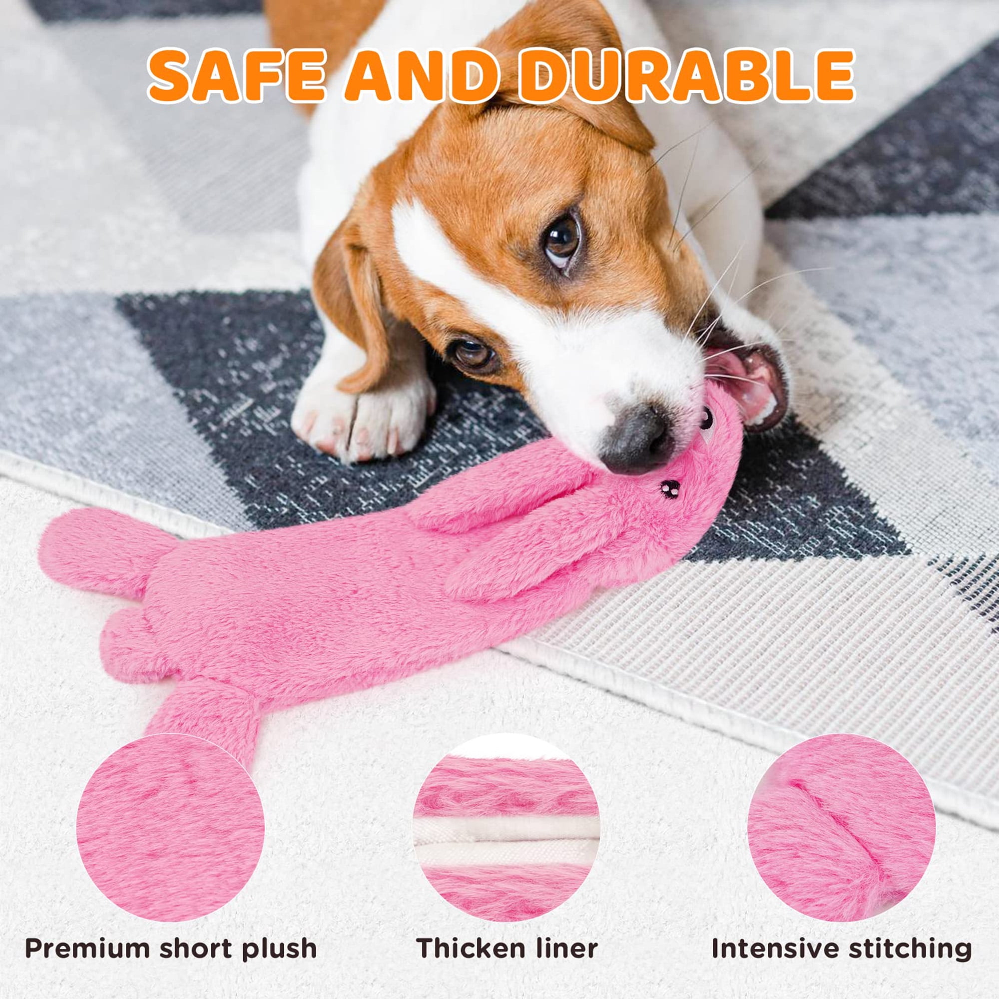 Durable plush chew toys for all dog sizes, no stuffing. Fun animal shapes with crinkle & squeak features. Teething relief & interactive play. Multicolor.
