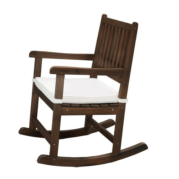UBesGoo Premium Fir Wood Outdoor Rocking Chair - with Comfort Cushion & Square Back Design for Porch/Garden/Deck ,Carbonized