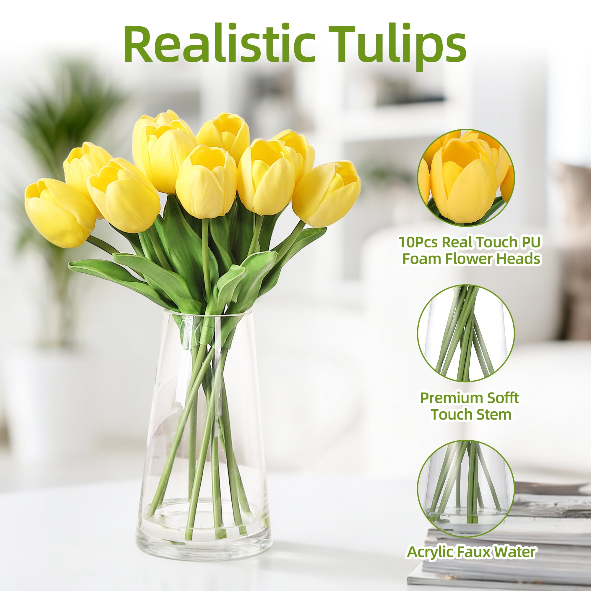 Yellow Real-Touch Calla Lily Bouquet in Glass Vase – Artificial Flowers with Faux Water, Elegant Home Decor