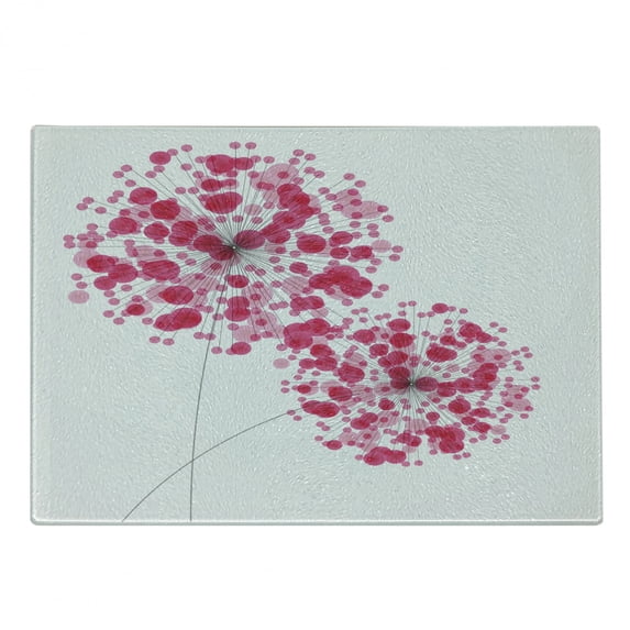 Pink Cutting Board, Conceptual Dandelion Design Bouquet Modern Flower Arrangement Gardening Plant Romantic, Decorative Tempered Glass Cutting and Serving Board, Small Size, Pearl Pink, by Ambesonne