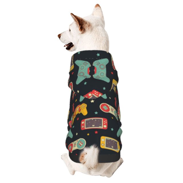 Fotbe Retro Video Game Sudadera con Estampado para Perros Pequeños – Suéter con Capucha para Mascotas, Tela Suave de Forro Polar con Bolsillo-Large