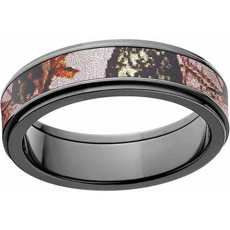 Mossy Oak Pink Break Up Women's Camo Black Zirconium Ring with Polished Edges and Deluxe Comfort Fit