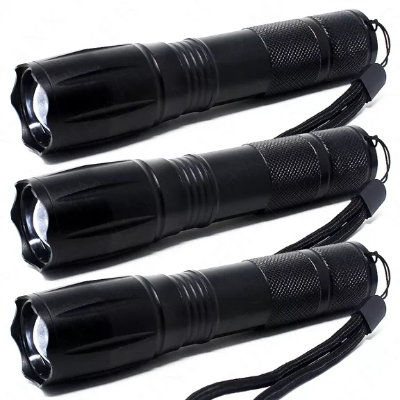 3-Pack Tactical LED Flashlight High Powered 5-Mode Zoomable Zoom AAA