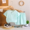 thumbnail image 2 of EnJoCho Toddler Boys Girls Cotton Linen 2 Pieces Outfits Summer Short Sleeve Button Down Shorts Set Kids Plain Soft Clothes Toddler Boy Summer Outfits, 2 of 9