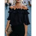 thumbnail image 5 of Women'S Off Shoulder Ruffle Short Sleeve Chiffon Blouse Black XXL, 5 of 7