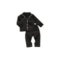 thumbnail image 3 of goowrom Toddler Baby Black Satin Pajamas, Casual Button Two-pieces Set, 3 of 8