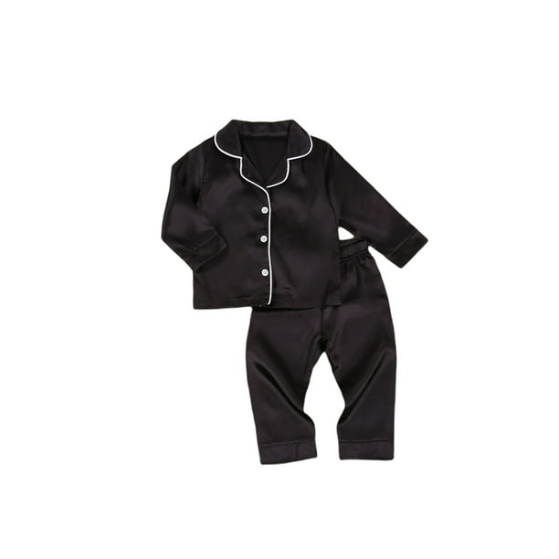 Pyjama en satin noir pour bébé enfant en bas âge, vêtements de nuit pour  bébé garçon à manches courtes/longues pantalons courts/longs, ensemble de  deux pièces à bouton décontracté 