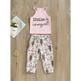 thumbnail image 3 of Wassery 2Pcs Toddler Girl Western Summer Outfits Sleeveless Letter Print T-Shirt Tops + Floral Cow Print Bell Bottoms Set 1-6 Years, 3 of 8