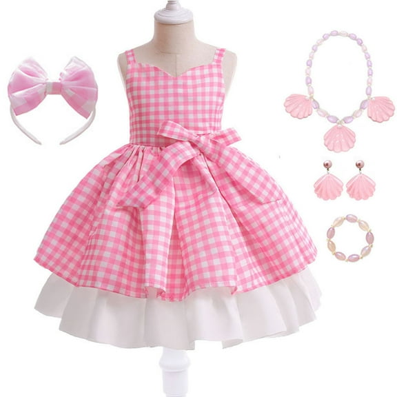 Girls Pink Costume Sleeveless Dress Movie Cosplay Costumes Kids Party Halloween Dress Up