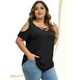 thumbnail image 2 of V Neck Criss Cross Cold Shoulder Tops Blouse for Womens, 2 of 4