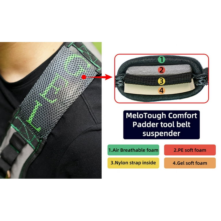 MELOTOUGH Gel Construction Work Suspender Tool Belt Suspenders with Gel Shoulder Pad Detachable Phone Holder (Trigger Snap Hook End Work Suspenders)