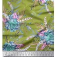 thumbnail image 1 of Soimoi Green Rayon Fabric Leaves,Pink & Blue Floral Decor Fabric Printed BTY 56 Inch Wide, 1 of 1