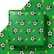 WAPLIGHAL Soccer Wrapping PresNok Paper - Green Background with Dynamic Soccer Ball and Lightning Bolt Design - 28 x 40 Inches - Perfect for Birthdays, Holidays, and Sports Events