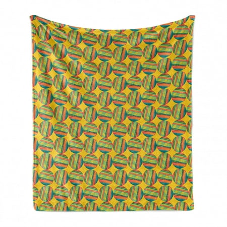

African Soft Flannel Fleece Blanket Abstract Geometric Forms in Boho Ornamental Stripes Dots Tribal Cozy Plush for Indoor and Outdoor Use 70 x 90 Turquoise Magenta and Mustard by Ambesonne