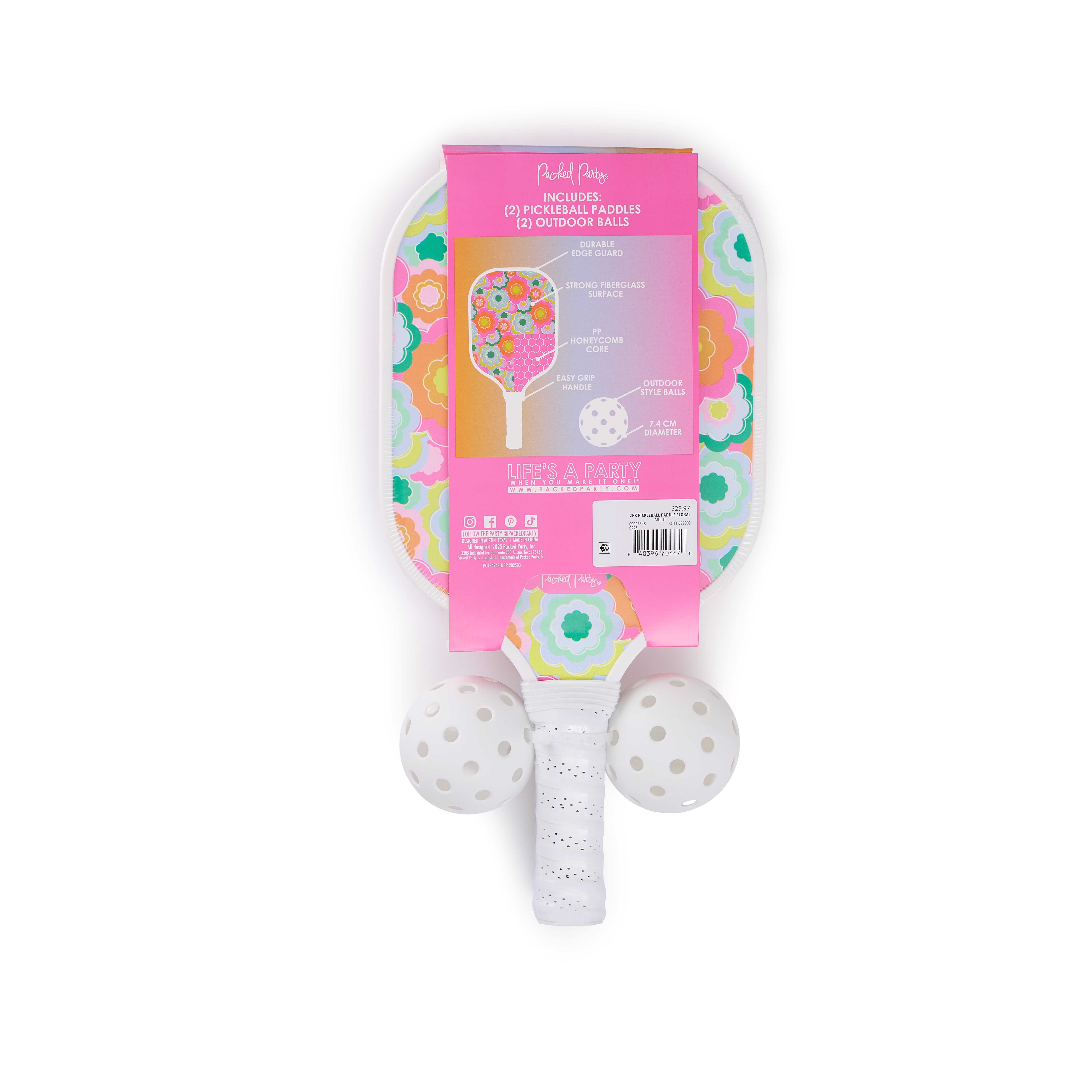 Packed Party Floral Pickleball Set, 2 Paddles, 2 Balls