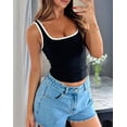 thumbnail image 4 of Womens Summer Square Neck Ribbed Slim Fitted Spaghetti Strap Tank Tops Black S, 4 of 9