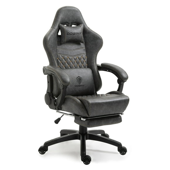 Silla Gamer Pro Dowinx | Ergonómica, Reclinable 180°, Masaje Lumbar USB, Reposapiés Retráctil, Ajustable | Cuero Sintético Premium