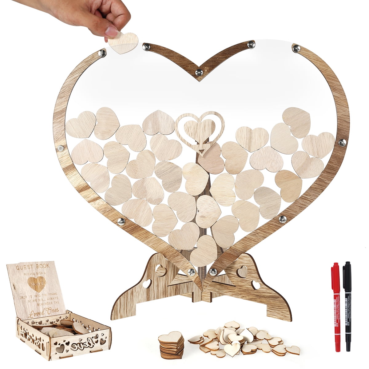 Wedding Guest Book Kit Wooden Heart Shape Guest Book Drop Box with 1x