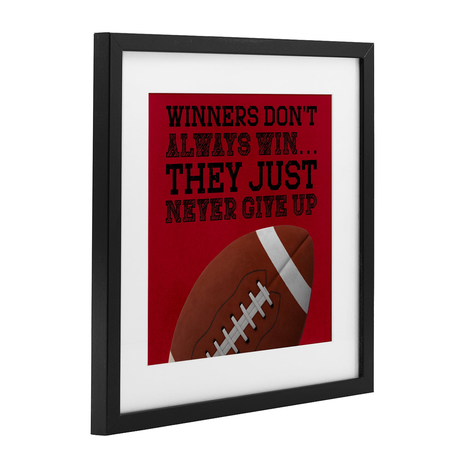 Winners Never Give Up Black Framed Print Under Glass, design by Marcus Prime