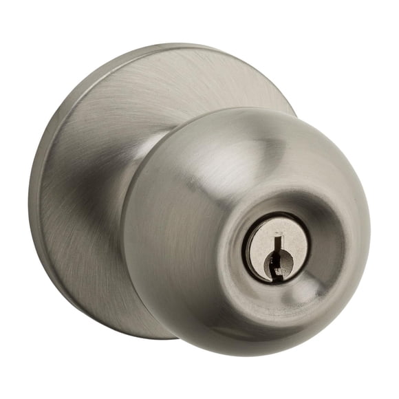 Weiser Regina Satin Nickel Front Door Knob with Lock and Key, Exterior/Interior Door Handles with L