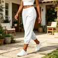 thumbnail image 6 of Inleife Women's Elastic Cuffed Jogger Capris Fashion Ladies High Waist Loose Tapered Pants Cropped Pants with Pockets, 6 of 6