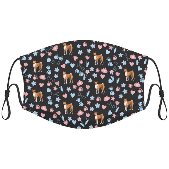 Cute Basenji Dog Graphic Printed Cloth Face Masks Reusable Washable Adjustable for Adults (5 PCS)