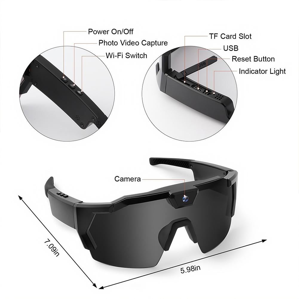 Smart Camera Glasses with 1080P HD Video 12MP Photo Hands-Free Recording for Cycling Hiking