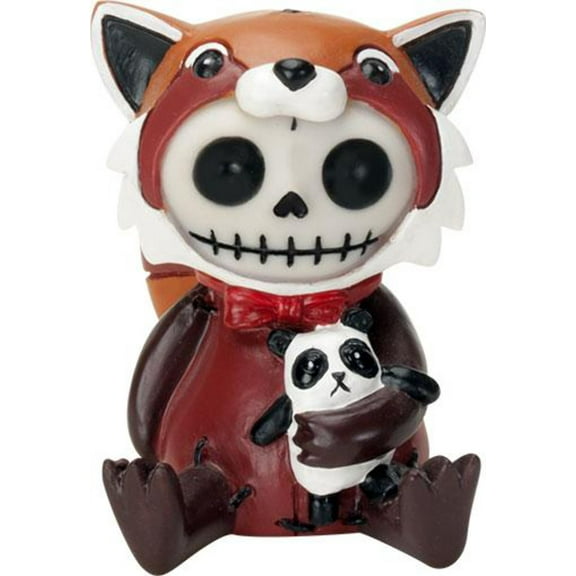 SUMMIT COLLECTION Furrybones Reddington Signature Skeleton in Red Panda Costume Holding a Black and White Panda Doll