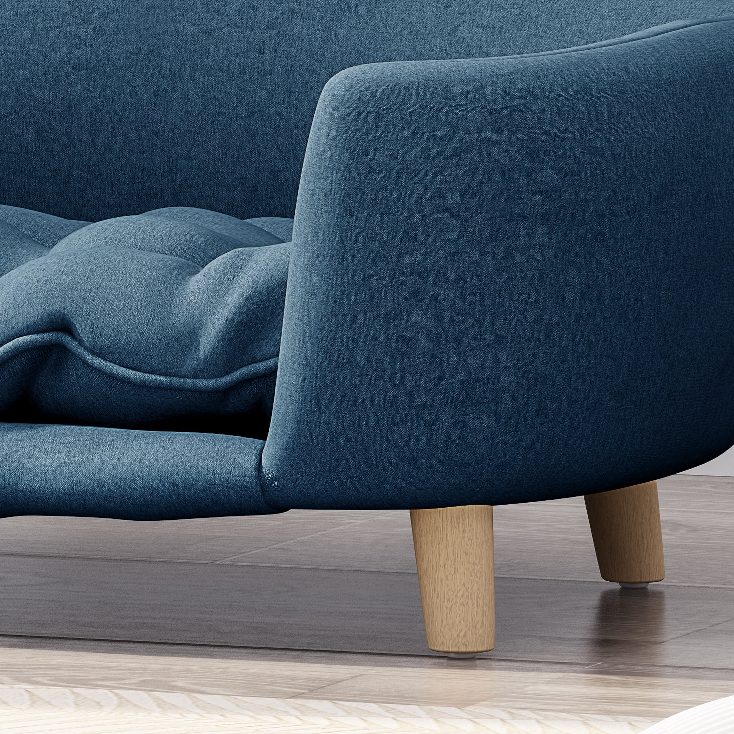 Noaman Mid-Century Modern Dog Bed with Birch Wood Legs & Plush Tufted Cushion, Navy Blue, 30.25in x 21.75in x 14in, Perfect for Small Dogs 11-25lbs