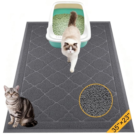 RLESO Cat Litter Mat 35''X23'', Cat Mat for Litter Box Non-Slip Kitty Litter Trapping Mat, Cat Litter Mat Gray