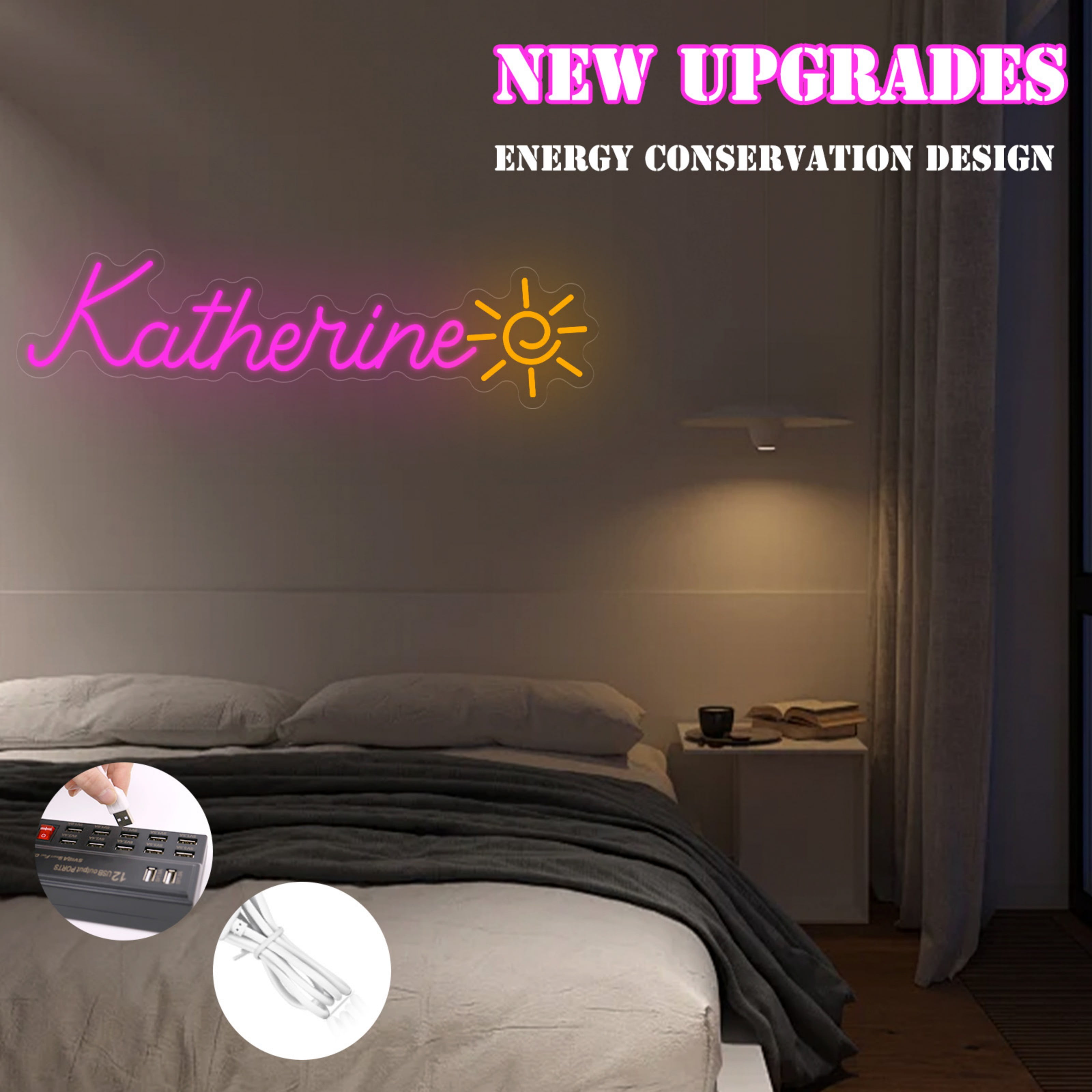 UPONRAY Single Line Custom Neon Signs with Sun, Usb Powered with Adjustable Brightness Wall Decor for Gifts, Red, 16 inch