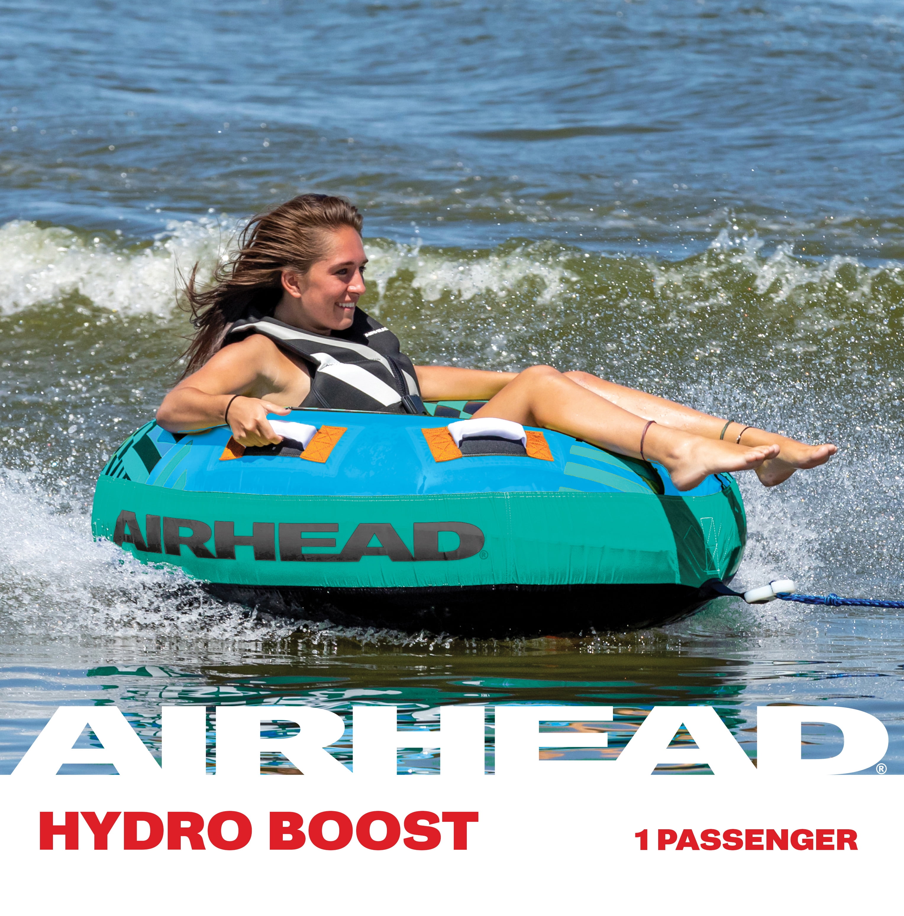 Airhead Hydro Boost 1 Person Nylon Towable Tube, 54" Deflated Size, Max Capacity 170 lbs