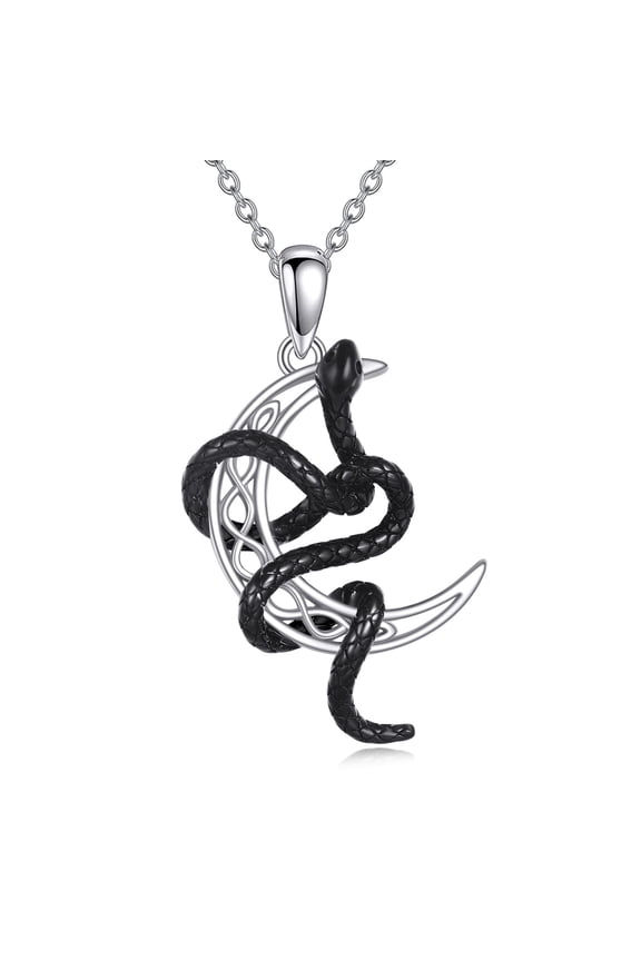 Black Snake Neklace for Women Sterling Silver Celtic Moon Pendant Necklace Jewelry Gifts