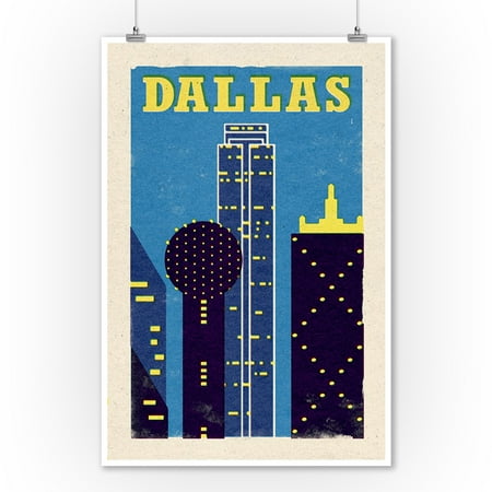 - Dallas, Texas - Woodblock - Lantern Press Artwork (9x12 Art Print, Wall Decor Travel Poster)