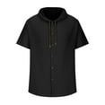 thumbnail image 3 of ibuvkizy Hoodies for Men Short Sleeve Button Down Shirt Summer Drawstring Lightweight Hooded Shirts Hoodies Sweatshirt Casual Beach Shirt Tops Black M, 3 of 5