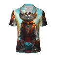 thumbnail image 2 of Daiia Riverside Meditating Cat Pattern Men’s Polo Shirts,Solid Deck Shirt,Classic Fit, Breathable Cotton Polo for Casual and Sport Wear-3X-Large, 2 of 7
