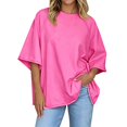 thumbnail image 2 of Yigetop Women & Plus Size Drop Shoulder Relaxed Casual Tee Shirt Top Lightweight Soft Comfy Daily Wear Hot Pink L, 2 of 3