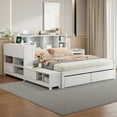 thumbnail image 2 of Euroco Wood Full Size Platform Bed with Nightstand and Drawers, Desk and Cabinets, USB Ports, White, 2 of 19