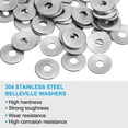 thumbnail image 3 of 304 Stainless Steel Flat Washers M3x10mm Belleville Spring Disc Washer Conical Knurled Metric Gasket 50 Pack, 3 of 6