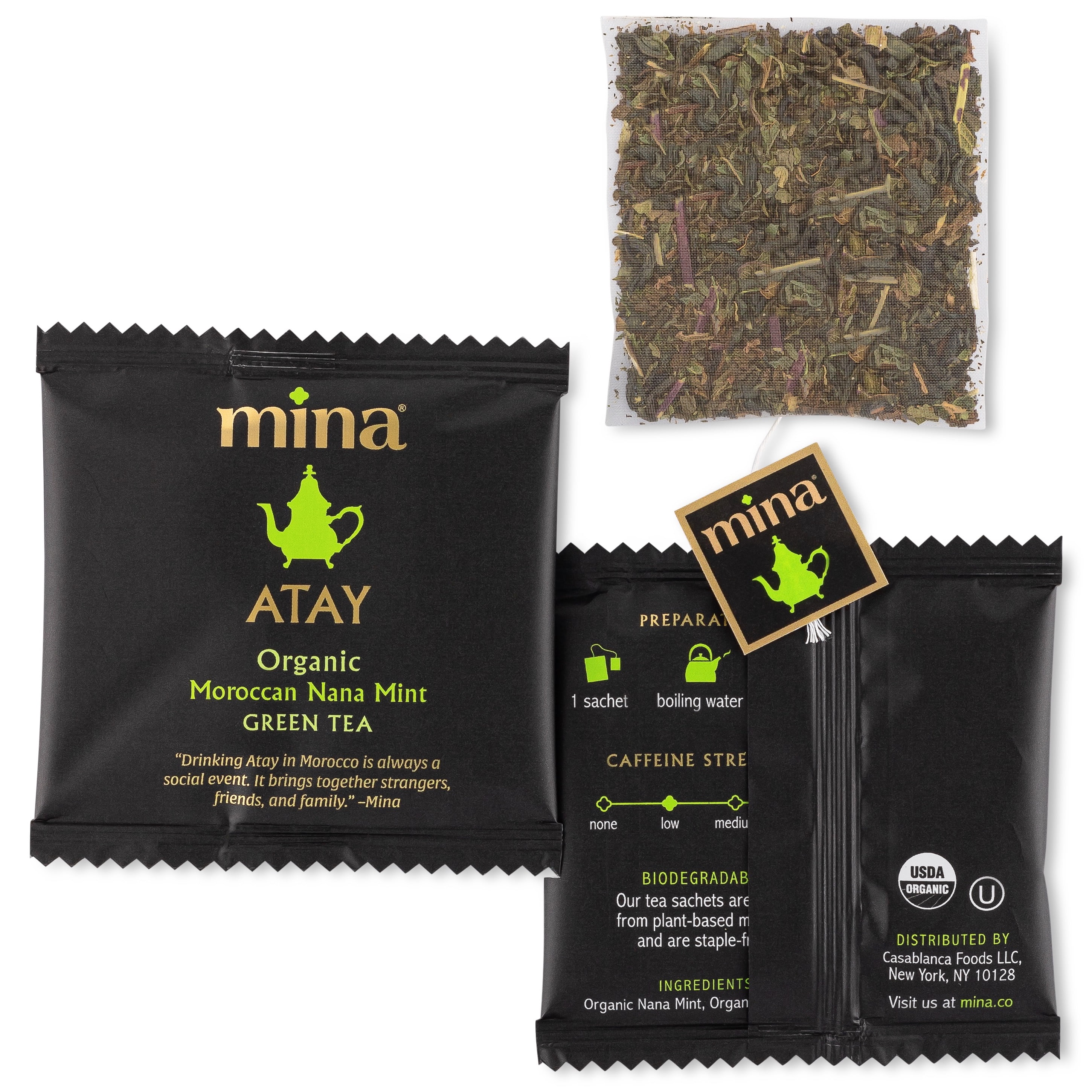 Mina Organic Atay Moroccan Nana Mint Green Tea, 15 Count